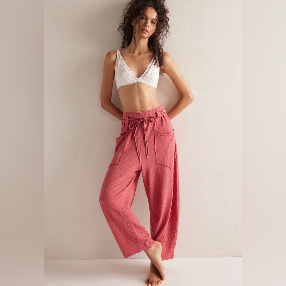 NWT Free People Intimately Wait A Minute Barrel Pants In Slate Rose Combo